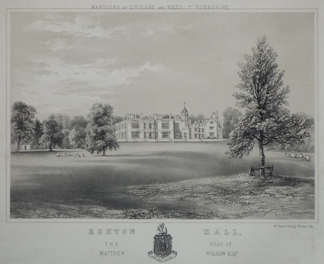 Lithograph - Eshton Hall, The Seat of Matthew Wilson Esqe. - Gauci